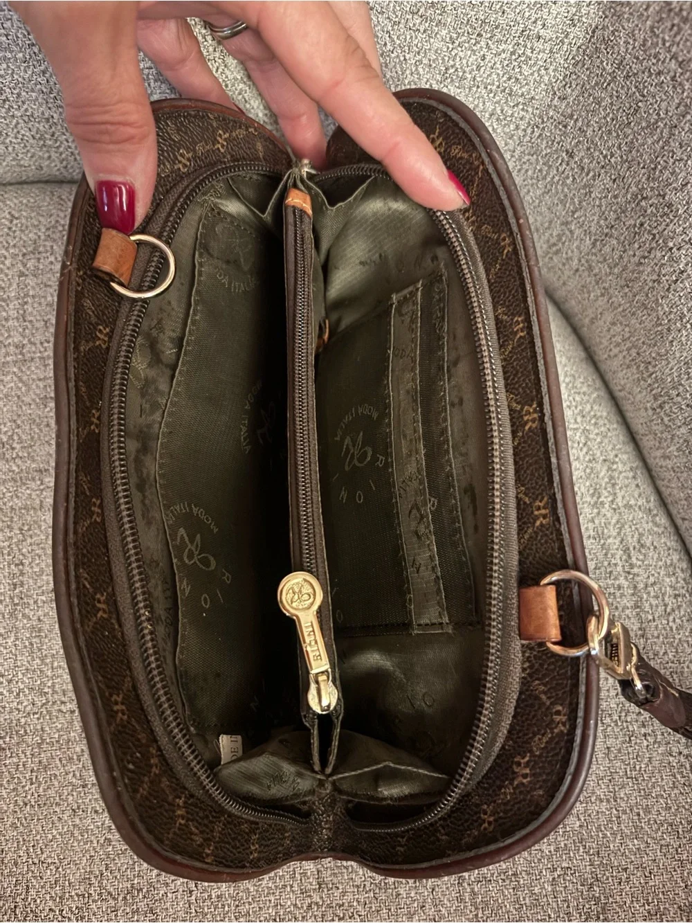 Rioni Dark Brown Monogram wristlet Bag